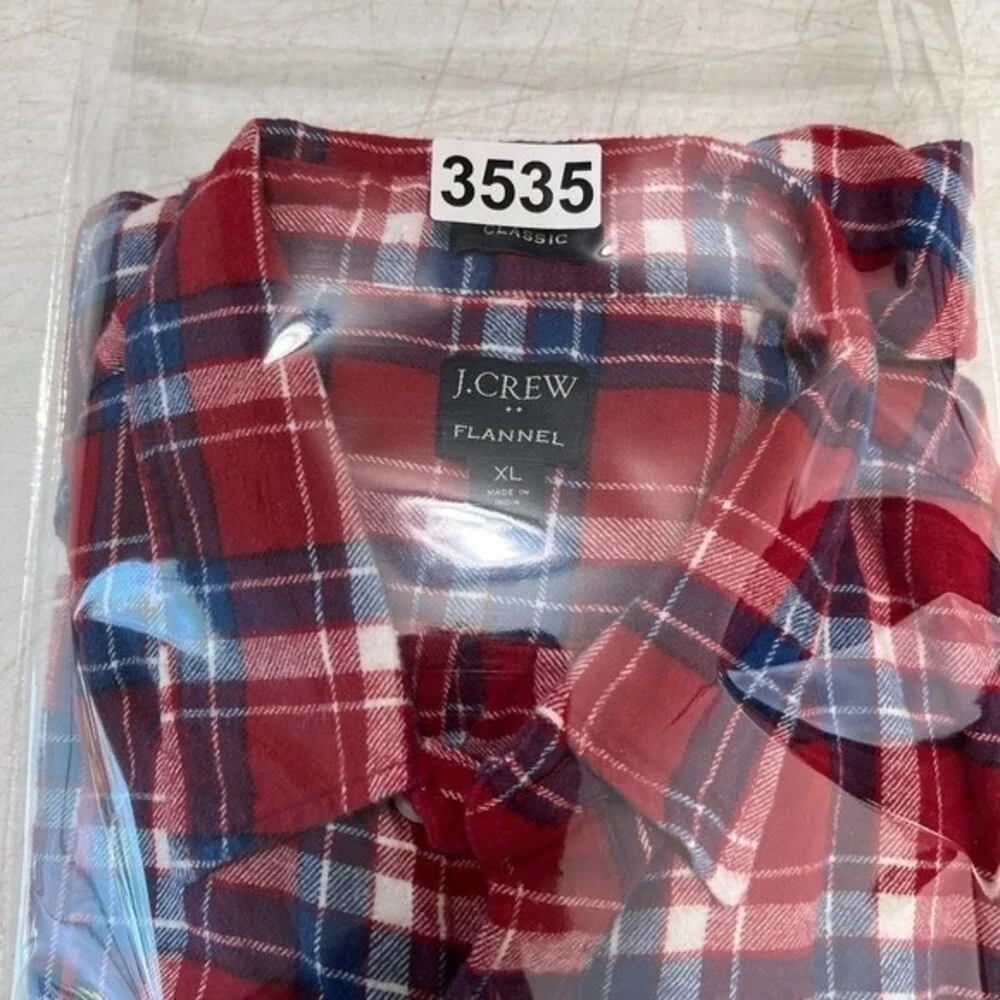 J Crew XL Red Blue Plaid Flannel Shirt Long Sleeve Cotton‎ Button Down